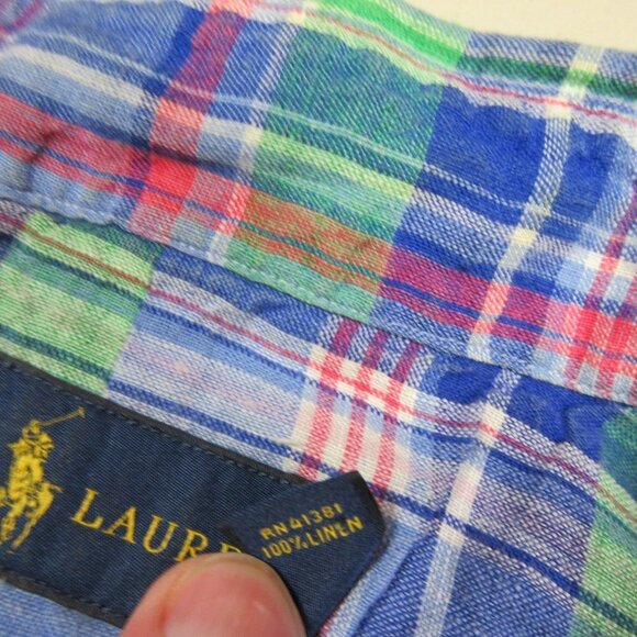 Ralph Lauren mens colorful plaid 100% linen button front shirt XL EUC - Picture 4 of 5
